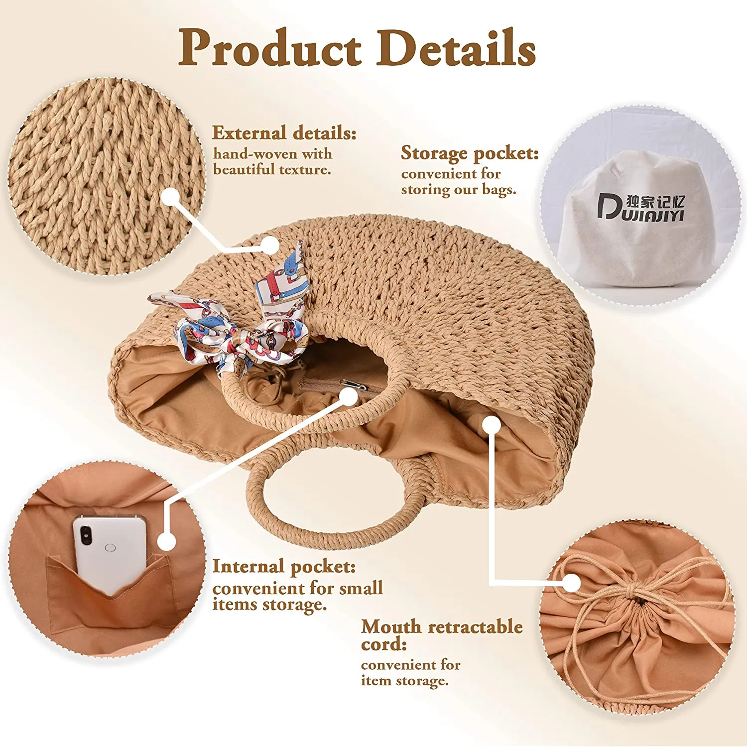 Travel Tote Purse Khaki Big Capacity Clutch Bags