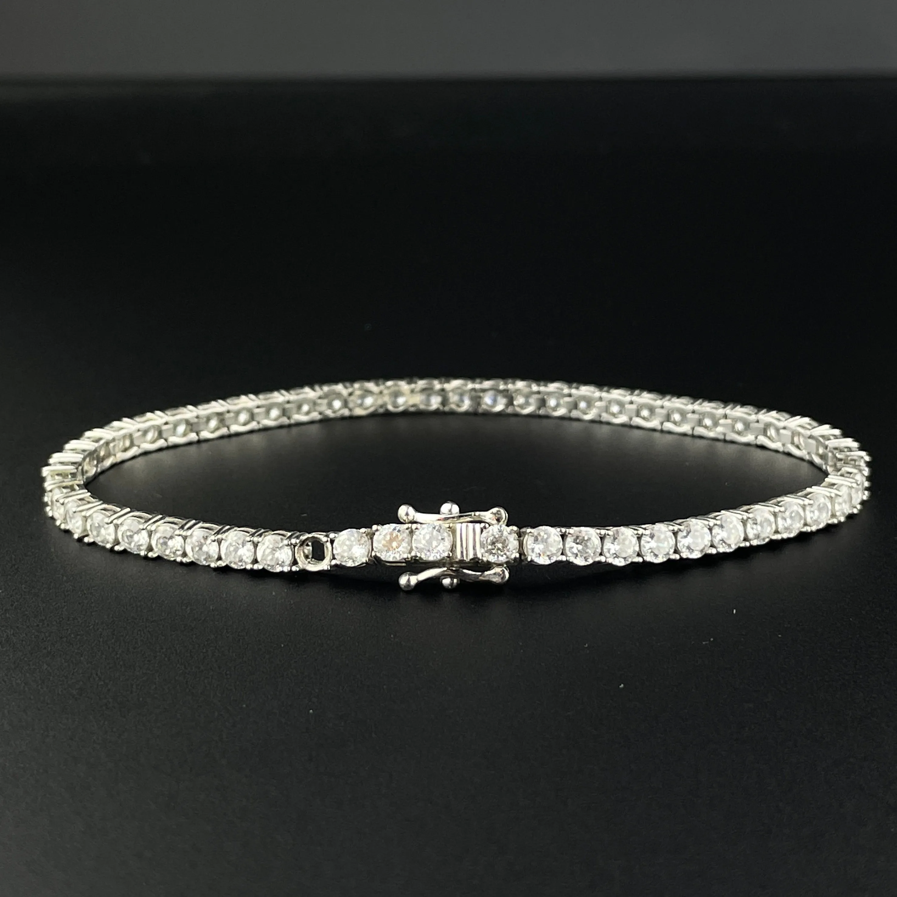 Vintage CZ Crystal Silver Tennis Bracelet