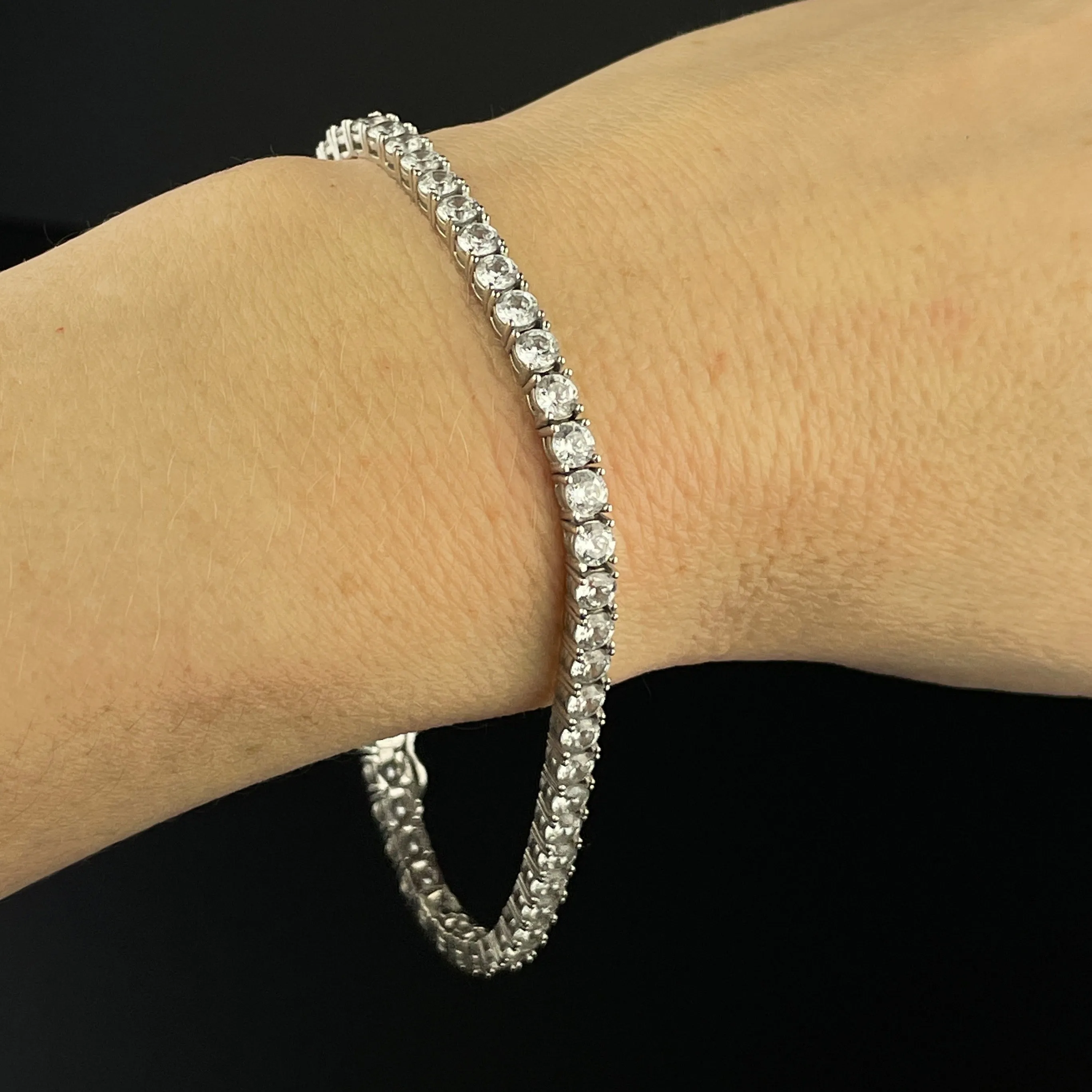 Vintage CZ Crystal Silver Tennis Bracelet