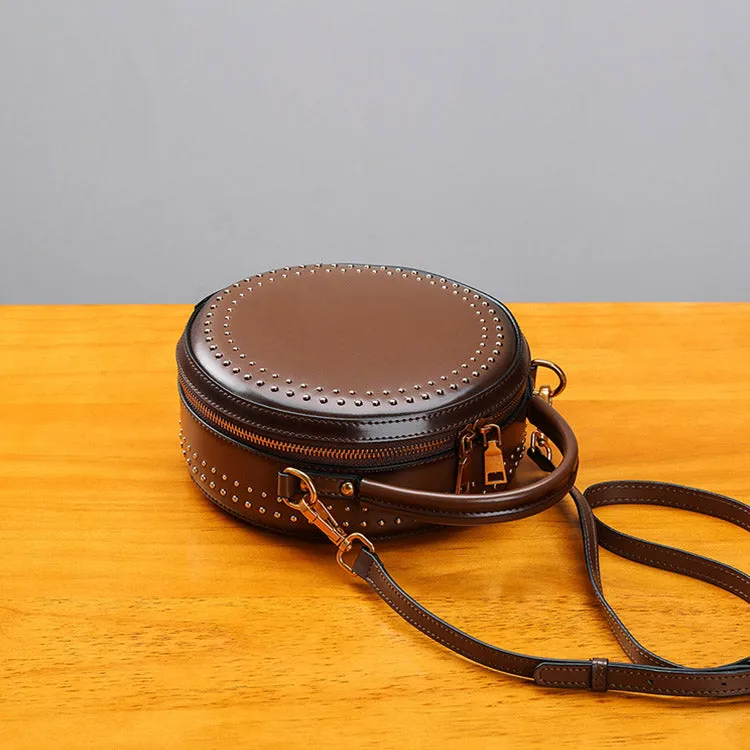 Womens Leather Circle Bag Crossbody Bags Shoulder Bag Purses for Women