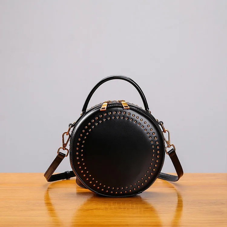 Womens Leather Circle Bag Crossbody Bags Shoulder Bag Purses for Women