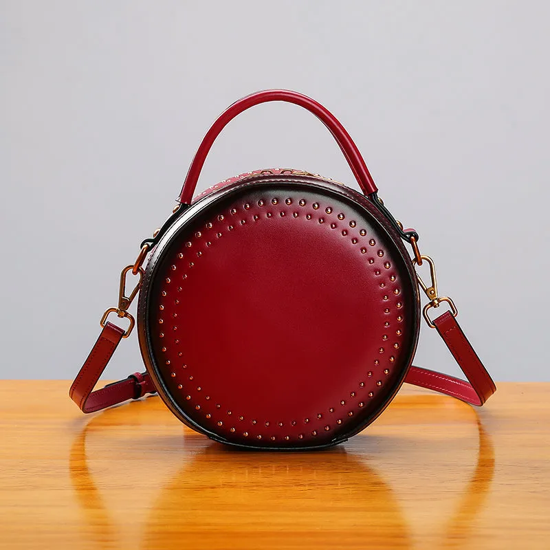Womens Leather Circle Bag Crossbody Bags Shoulder Bag Purses for Women