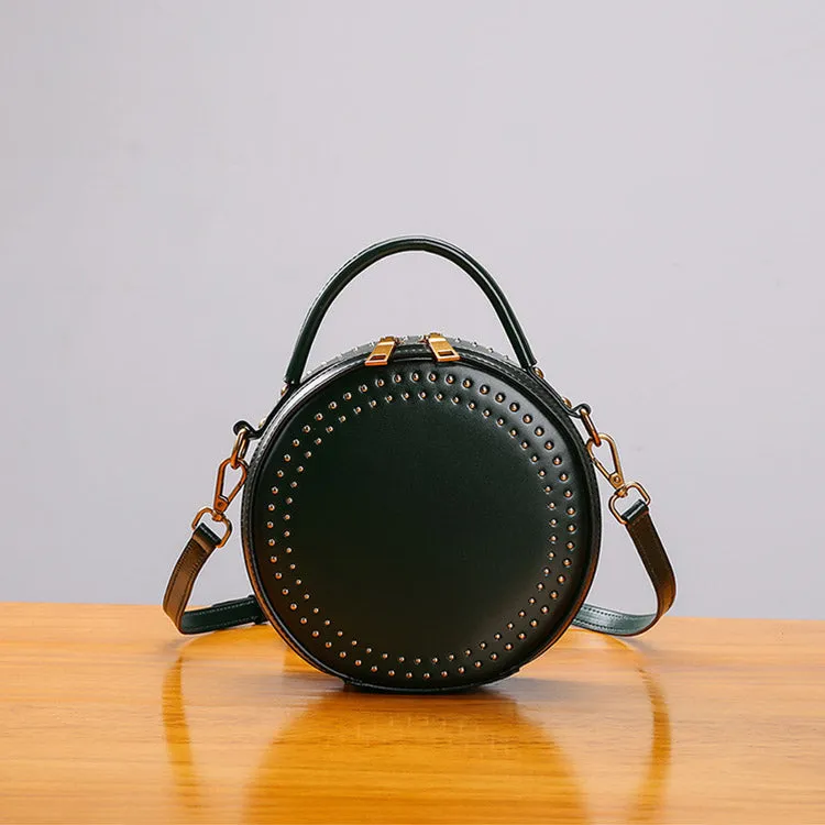 Womens Leather Circle Bag Crossbody Bags Shoulder Bag Purses for Women