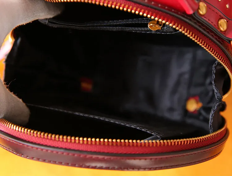 Womens Leather Circle Bag Crossbody Bags Shoulder Bag Purses for Women