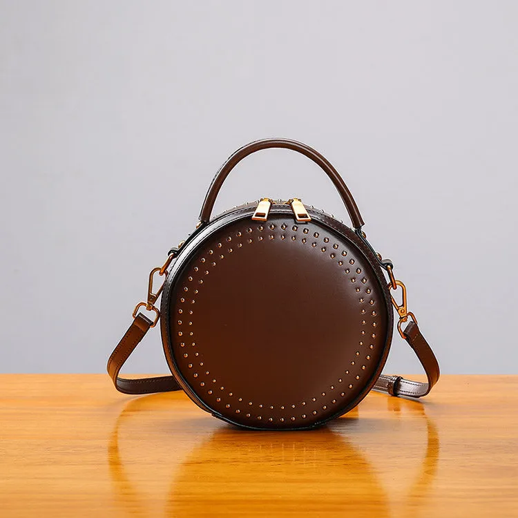 Womens Leather Circle Bag Crossbody Bags Shoulder Bag Purses for Women