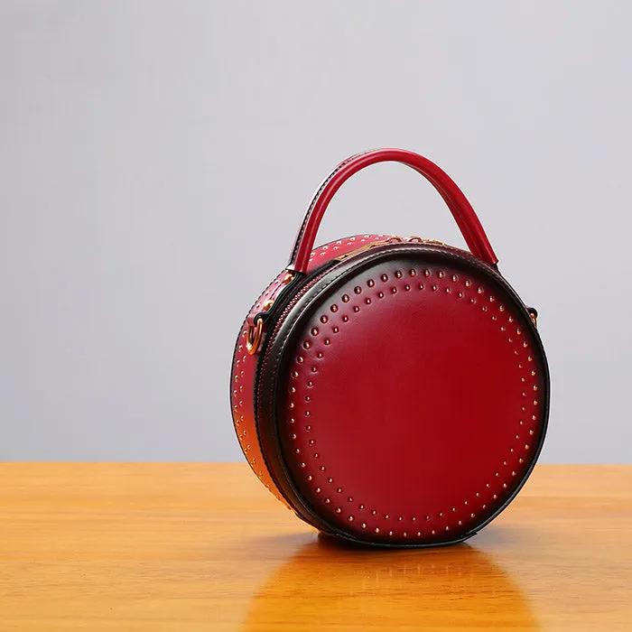 Womens Leather Circle Bag Crossbody Bags Shoulder Bag Purses for Women