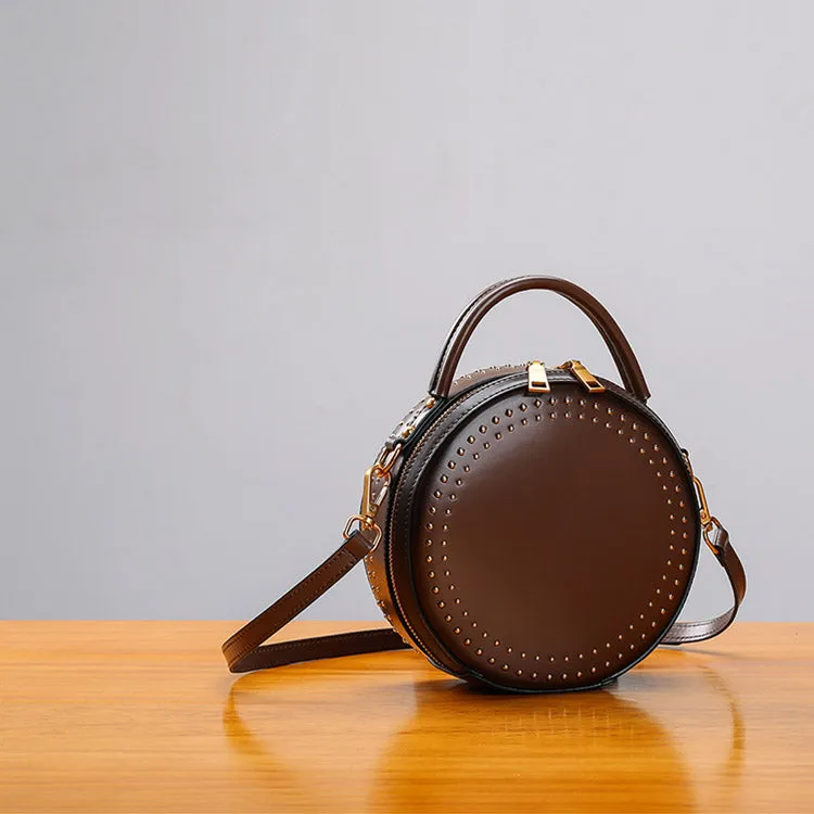 Womens Leather Circle Bag Crossbody Bags Shoulder Bag Purses for Women