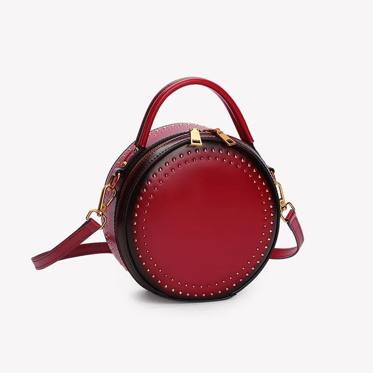 Womens Leather Circle Bag Crossbody Bags Shoulder Bag Purses for Women