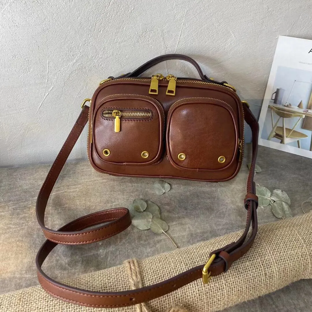 Womens Vintage Leather Side Bag Purse Cross Shoulder Bag
