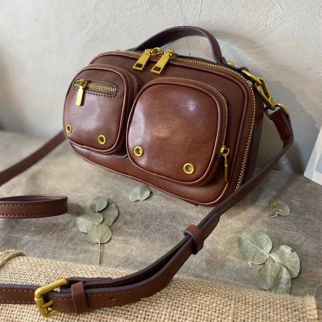 Womens Vintage Leather Side Bag Purse Cross Shoulder Bag