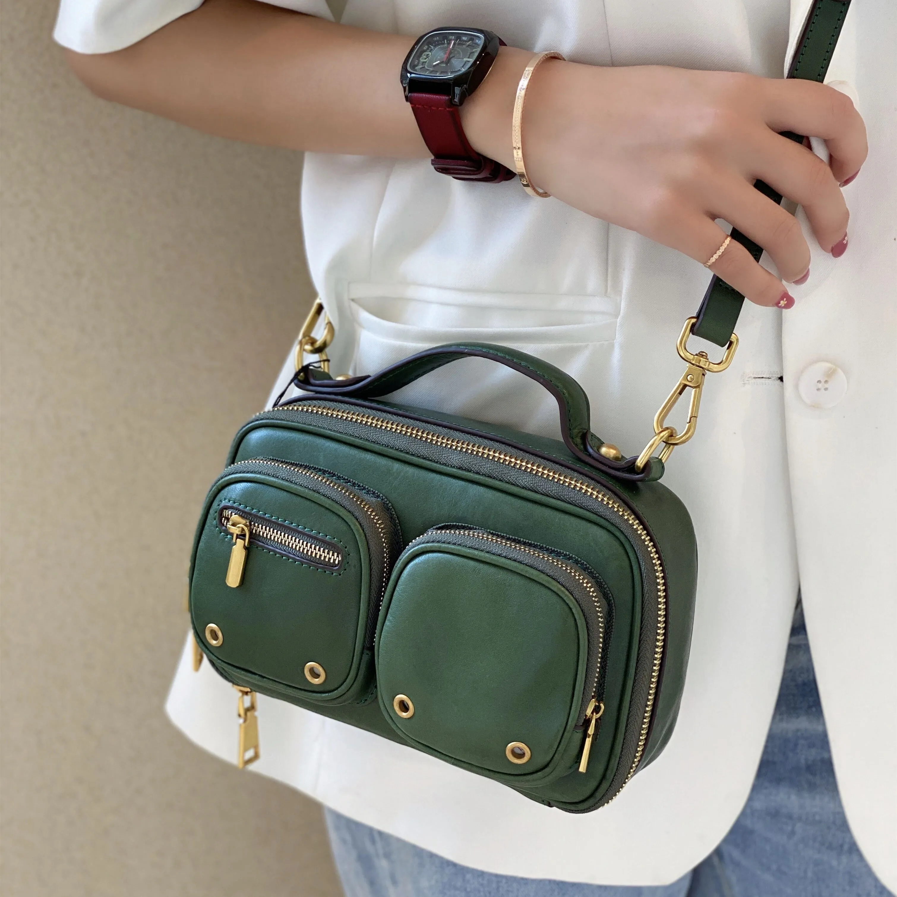 Womens Vintage Leather Side Bag Purse Cross Shoulder Bag